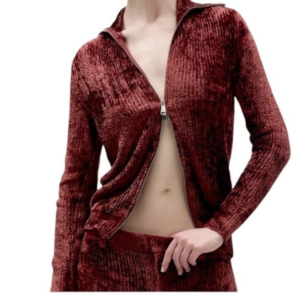 NWT Aya Muse Cyro Top Jacket Full Zip Chenille Fabric in Rust Size M - Picture 9 of 15